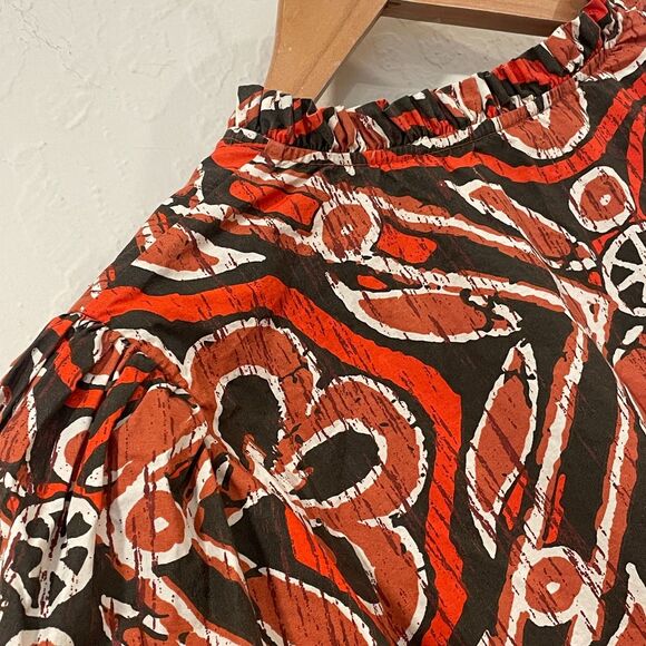 ~Rare The Odells Med Boho Top Vneck Tie Ruffle Short Balloon Sleeve Brown Rust - Picture 10 of 16
